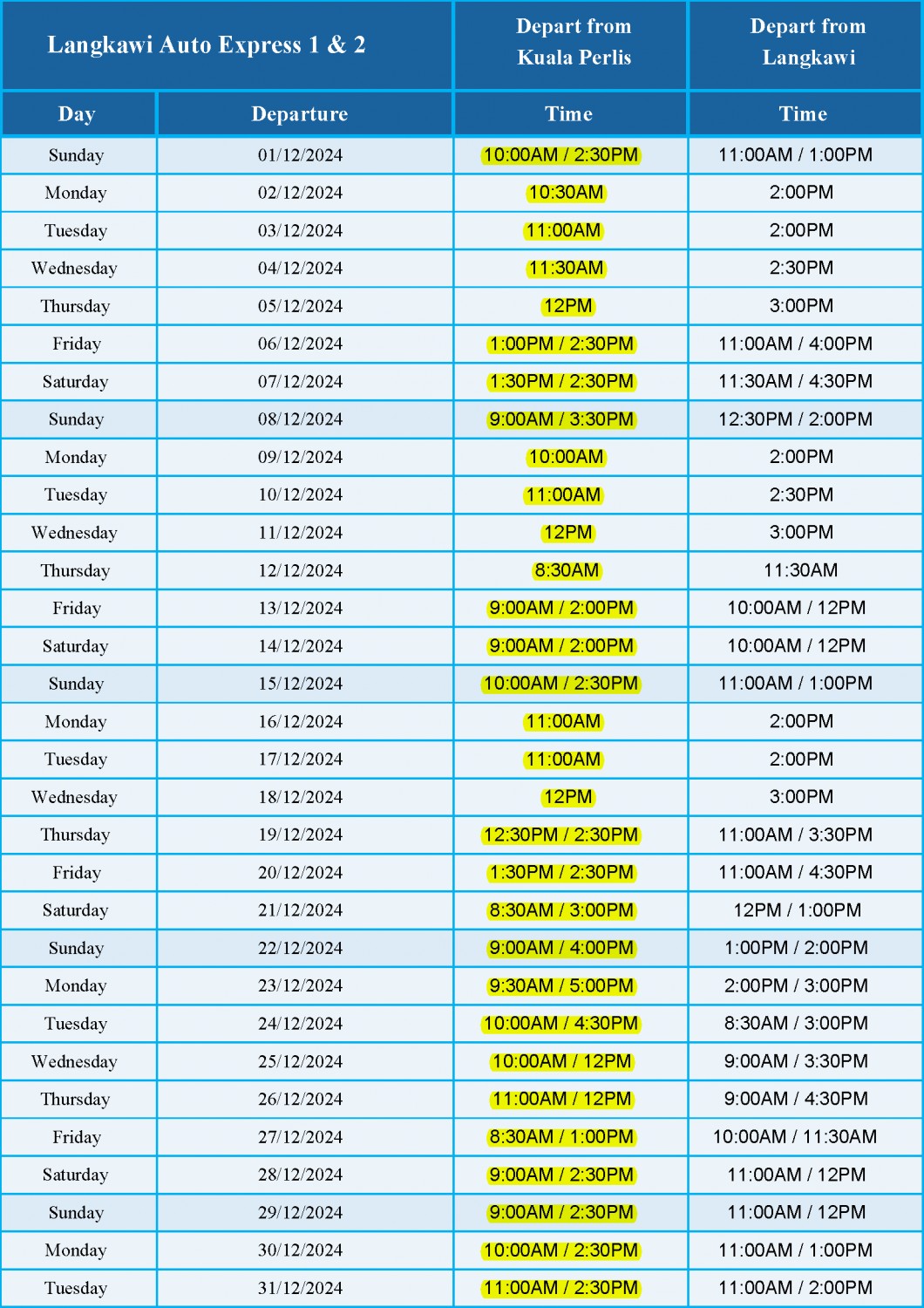 March 2018 Schedule LANGKAWI AUTO EXPRESS 1