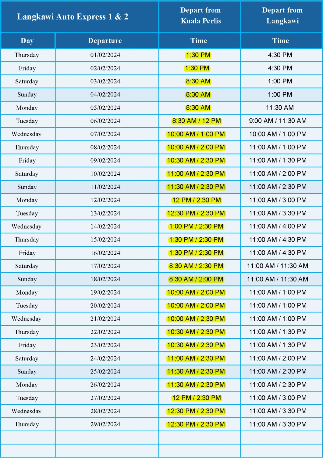 March 2018 Schedule LANGKAWI AUTO EXPRESS 1