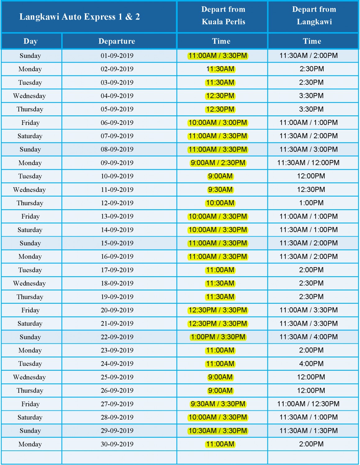 March 2018 Schedule - LANGKAWI AUTO EXPRESS 1