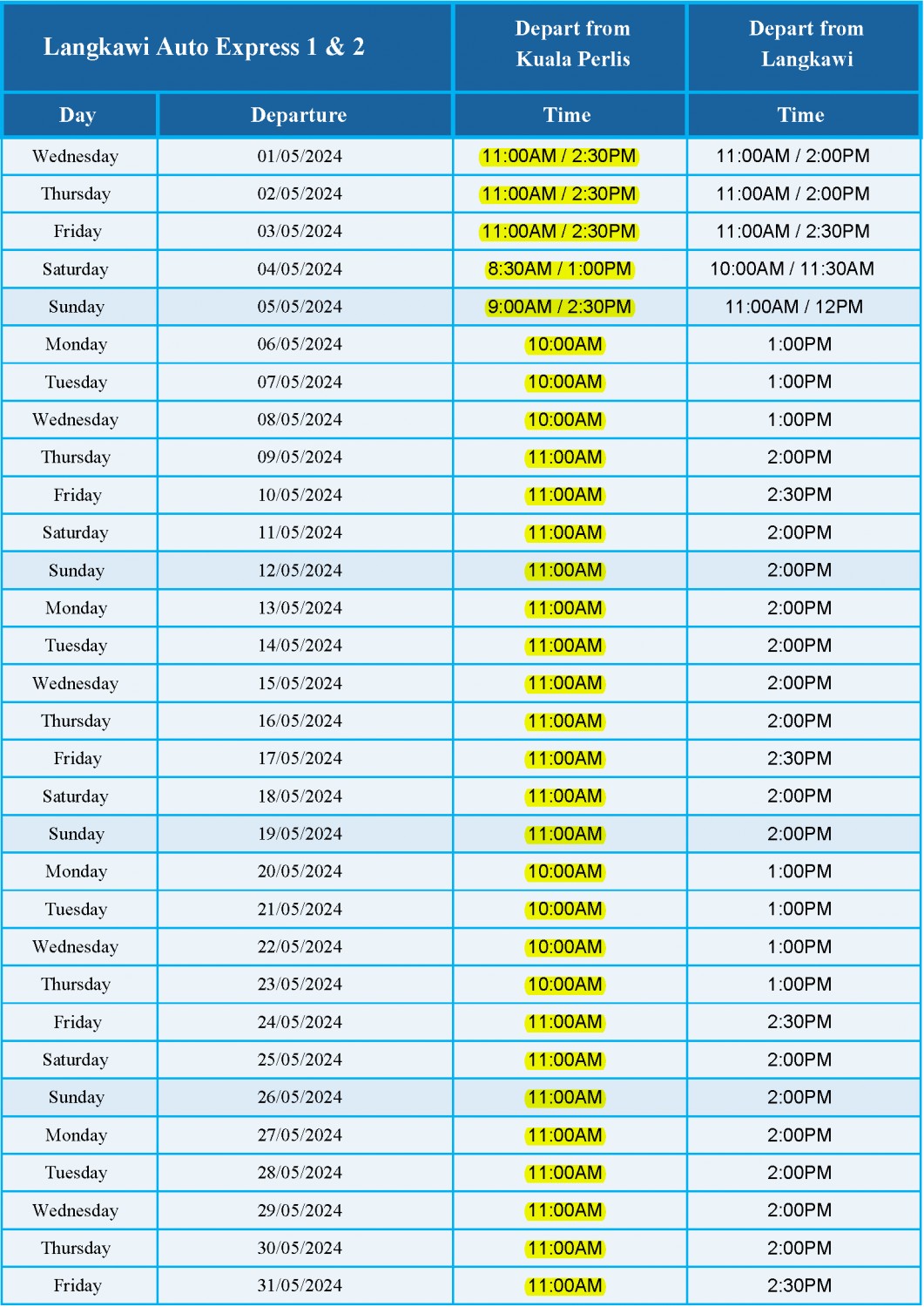 March 2018 Schedule LANGKAWI AUTO EXPRESS 2