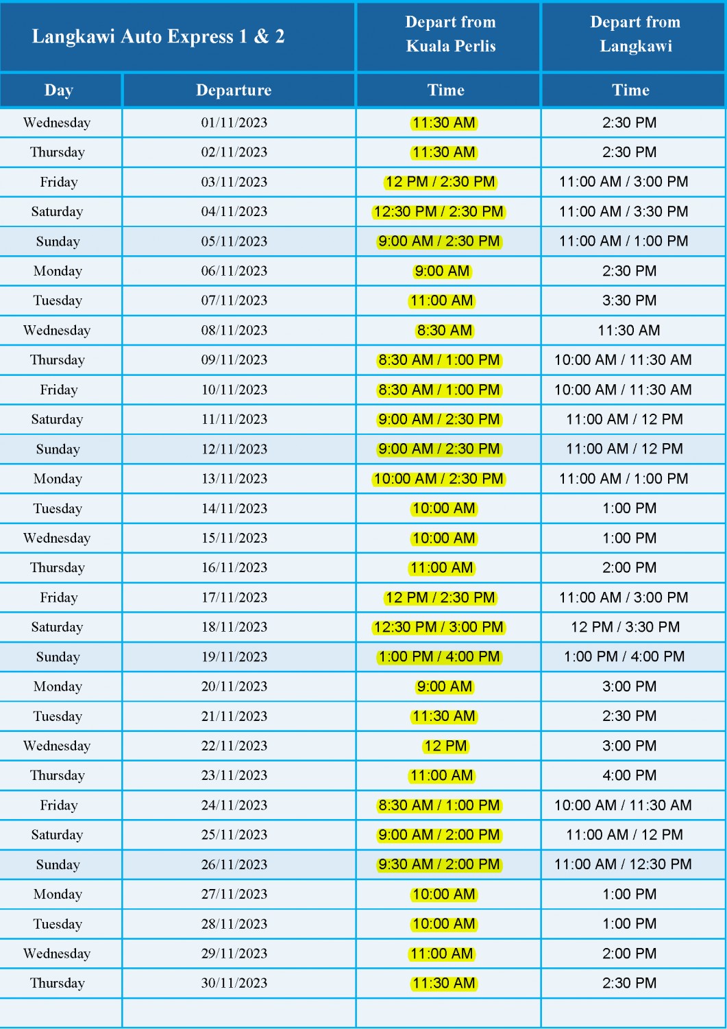 March 2018 Schedule LANGKAWI AUTO EXPRESS 2