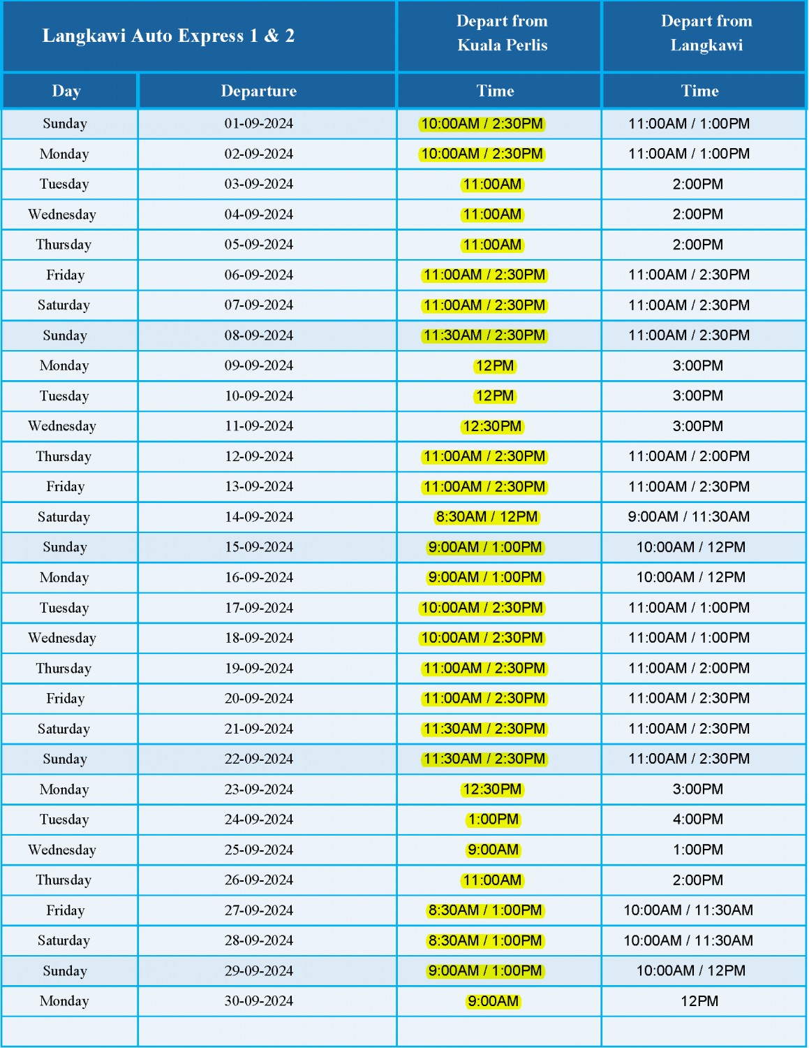 March 2018 Schedule LANGKAWI AUTO EXPRESS 1